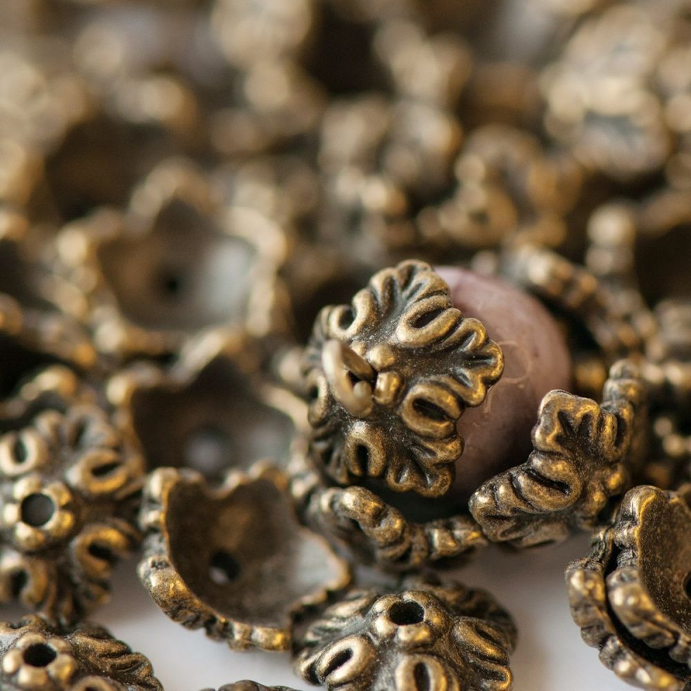 шапочка для бусин "барокко", цвет античная бронза 10х4 мм