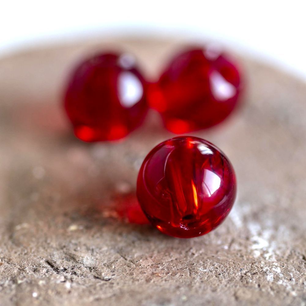 бусина, стекло 8, цвет красный, 8 мм