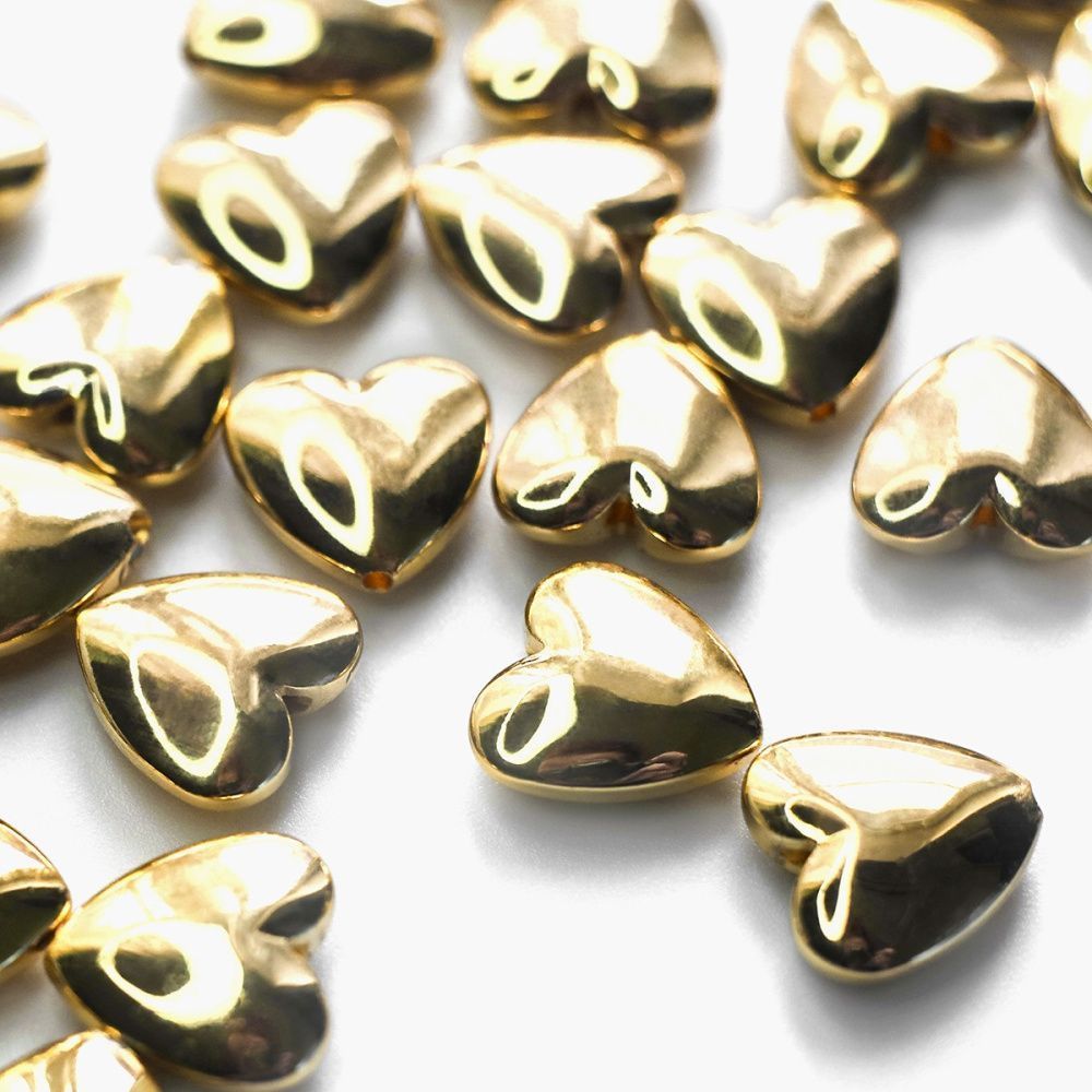 бусина гематит синт., металлизир., сердечко, цвет желтое золото, 12x13x4 мм