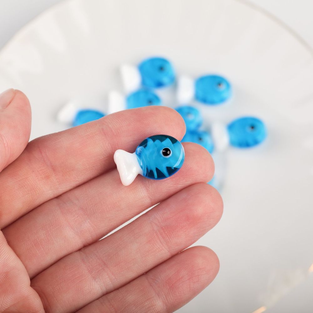 бусина, лэмпворк "барбус", стекло, цвет бирюзовый, 13x20 мм