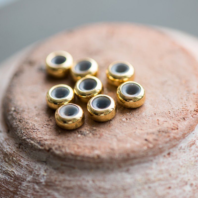 бусина-стоппер, металл/пластик "рондель", позолота, 6.5x3 мм