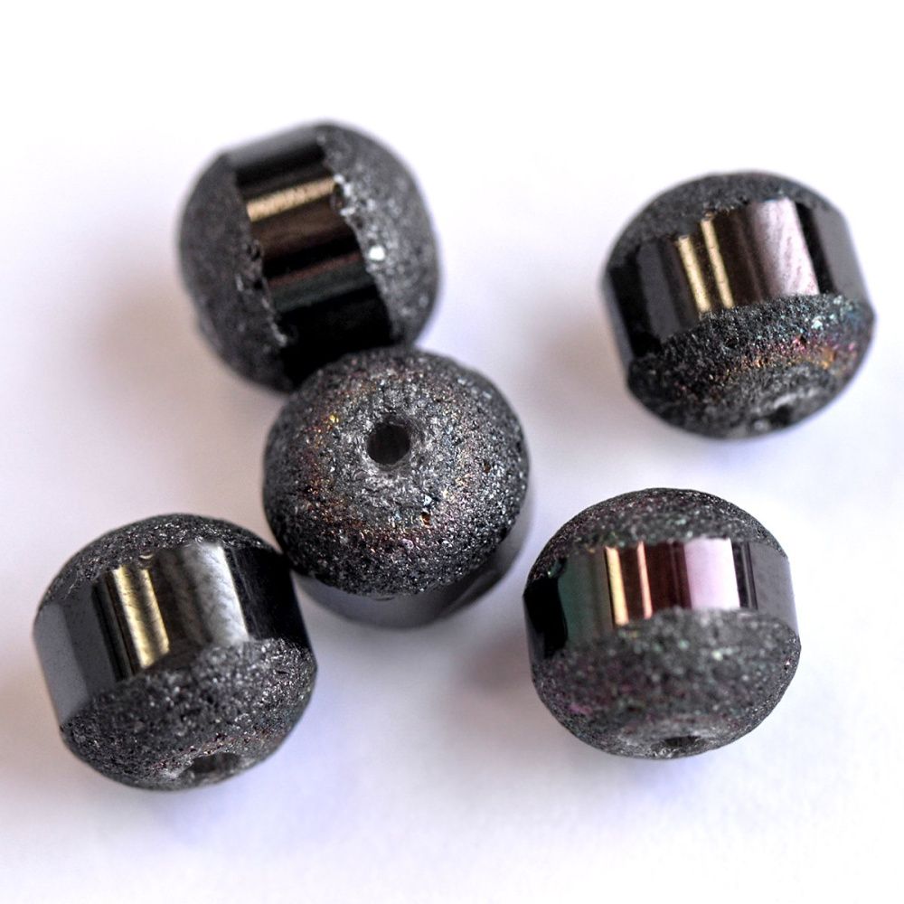 бусина, стекло 8, цвет черный металлик, 8 мм