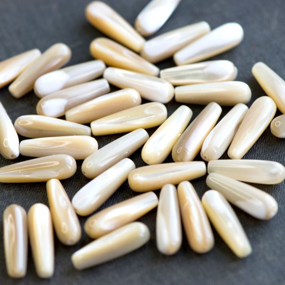 бусина из ракушки, "капля", цвет бежевый перламутр, 20x6 мм