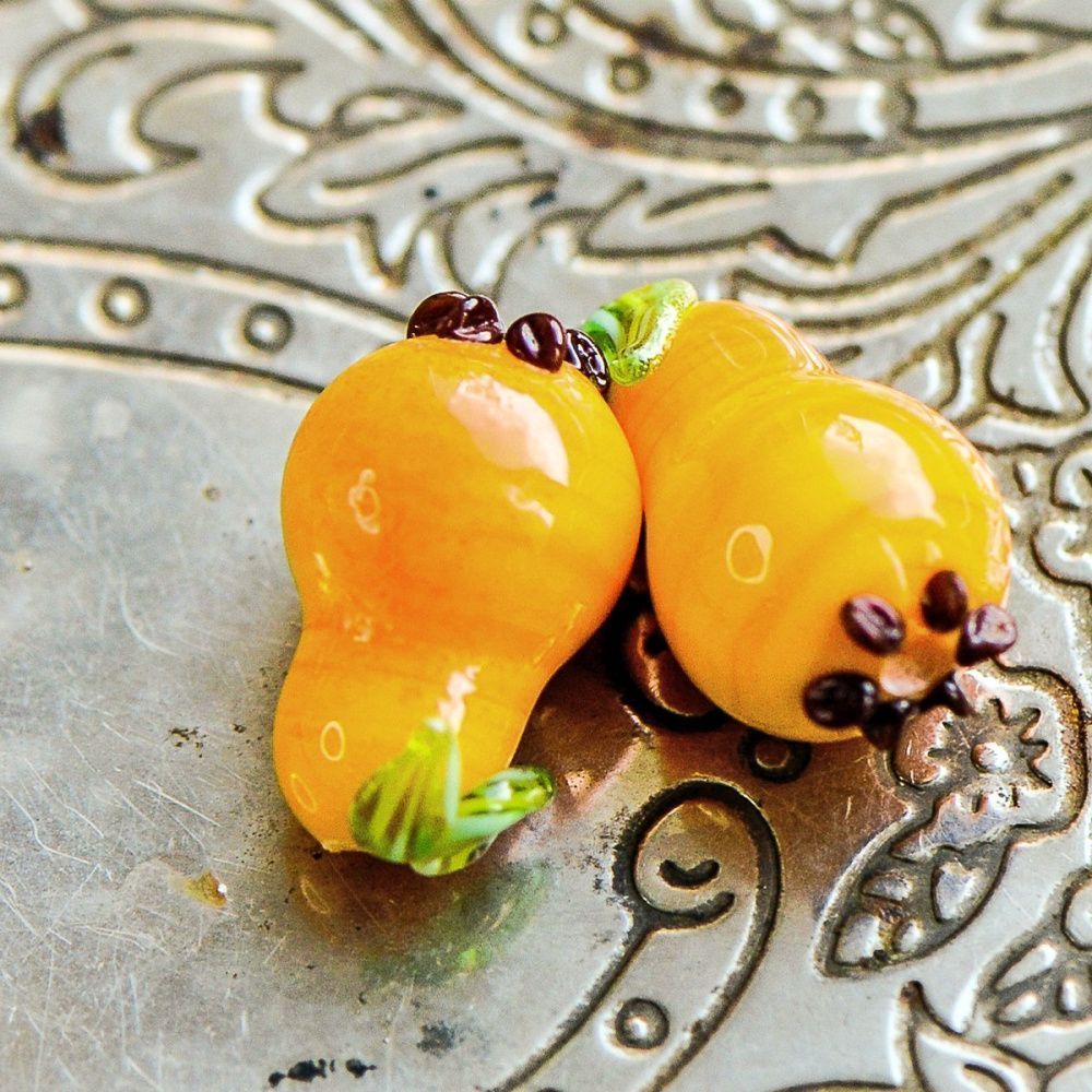 бусина, мурано "груша", желтый, 19х12 мм