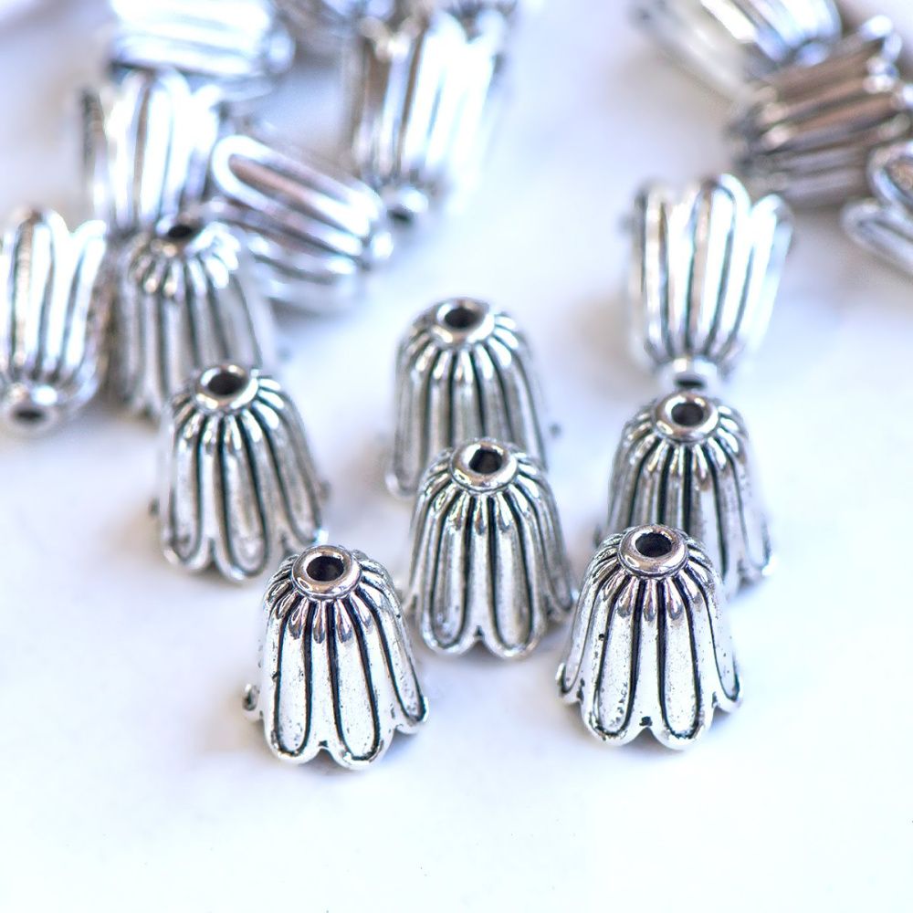 колпачок для бусин "ландыш", цвет античное серебро, 10x10 мм