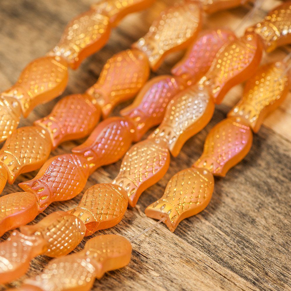 бусина "рыбка", стекло, цвет оранжевый матовый, 15х8х5 мм