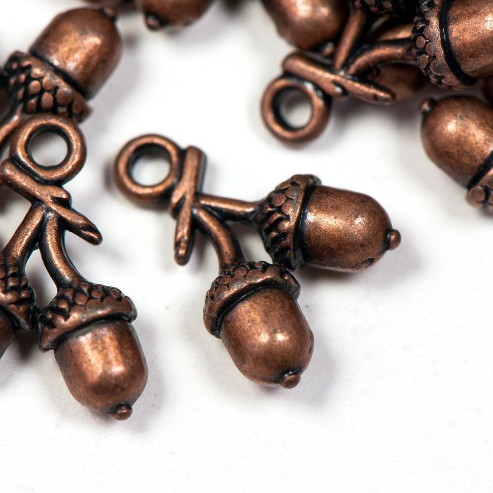 подвеска металлическая "желуди", цвет красная медь, 15x11x5 мм