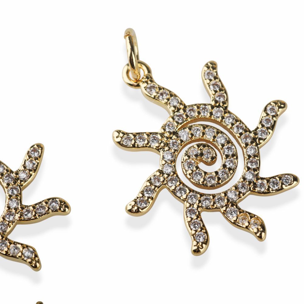 подвеска металл "солнце", позолота/циркон, 22x18x2 мм