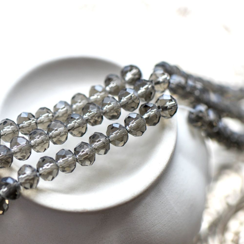 бусина, стекло абакус 6, граненая, цвет грифельно-серый, 6х4 мм