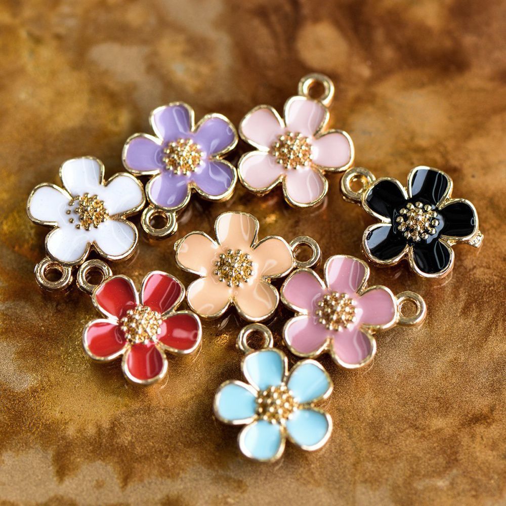 подвеска металлическая "цветочек", эмаль, цвет светлое золото, 16x13x3 мм