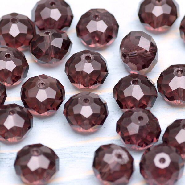 бусина, стекло абакус 12, граненая, цвет сливовый, 12х8 мм