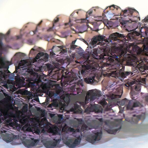 бусина, стекло абакус 8, граненая, цвет фиолетовый, 8х6 мм