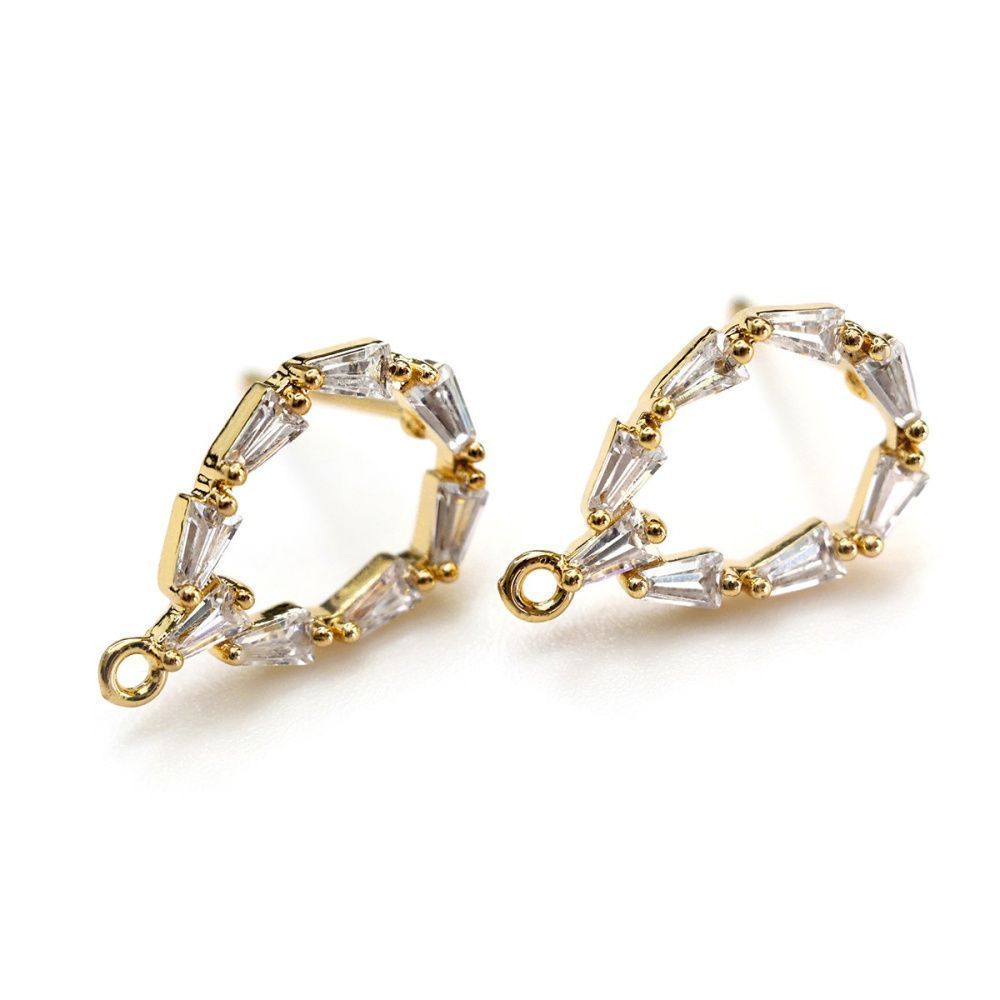 пуссеты "венок", с цирконием, позолоченные, 16x10 мм 