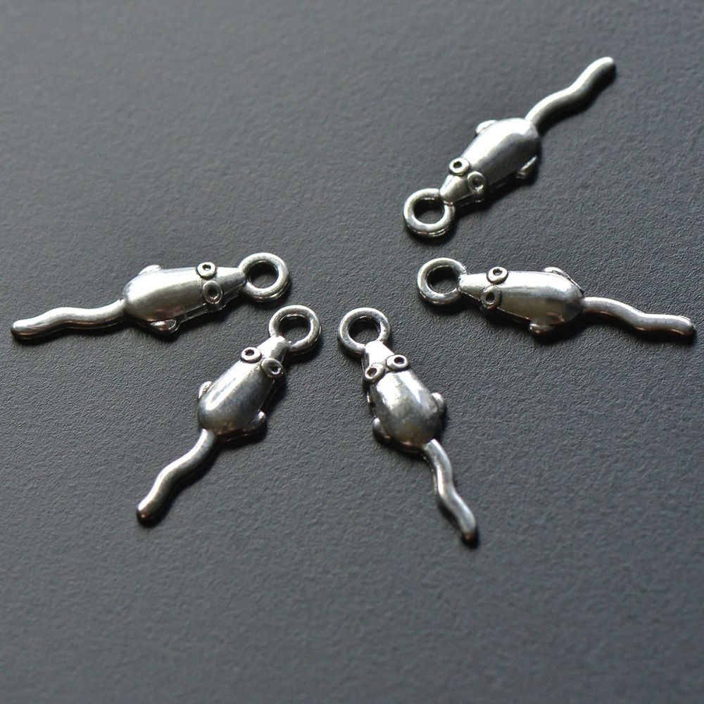 подвеска металлическая "мышка", цвет античное серебро, 21.5x6x2 мм