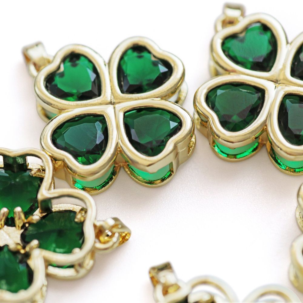 подвеска металл "клевер", зеленый/позолота, 24x21.5x5.5 мм