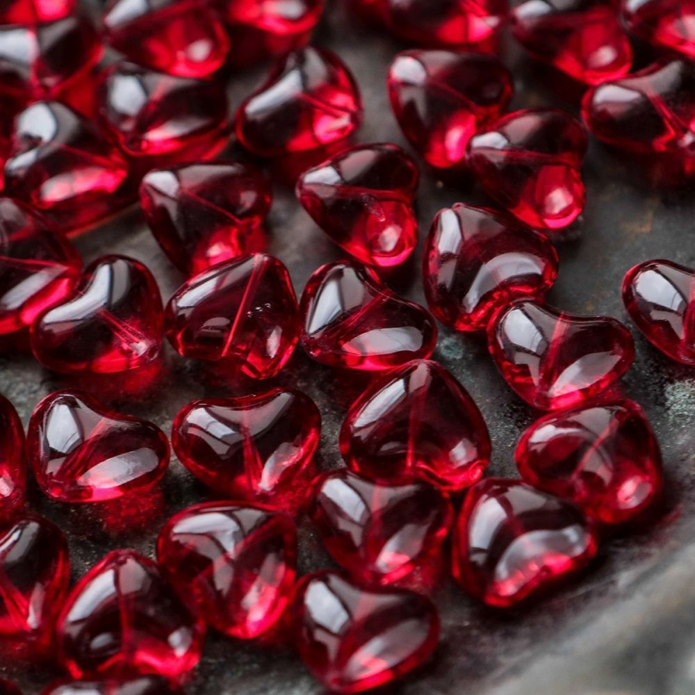 бусина "сердце", стекло, цвет красный, 12.2x15x8 мм