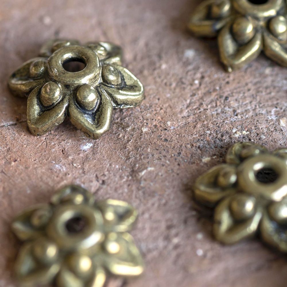 шапочка для бусин "гиацинт", античная бронза, 10x3.5 мм
