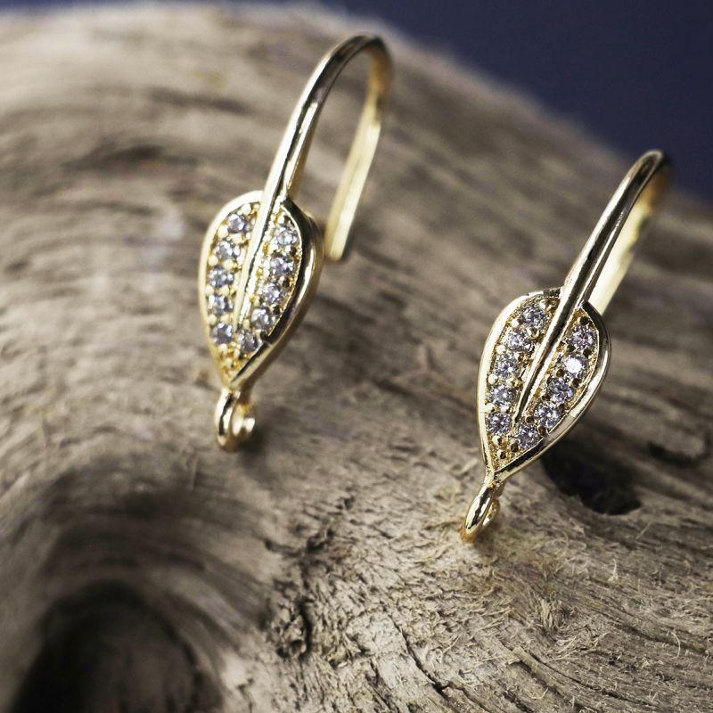 швензы "фолио", с цирконием, позолоченные, 17.5x5 мм 