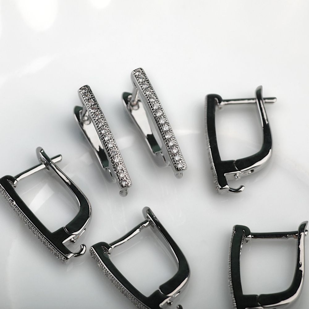 швензы "трек", с цирконием, цвет платина, 19x12x2 мм