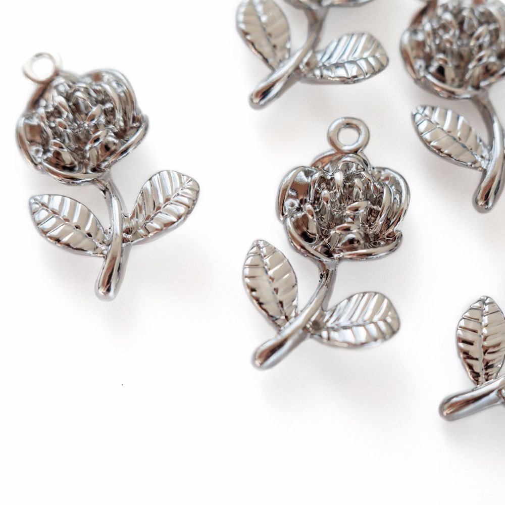 подвеска металлическая "розочка", цвет платина, 21x15 мм