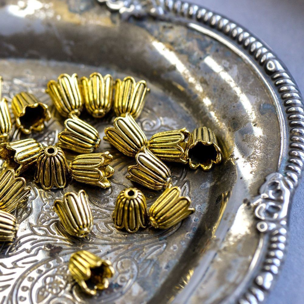 колпачок для бусин "ландыш", цвет античное золото, 10х10 мм