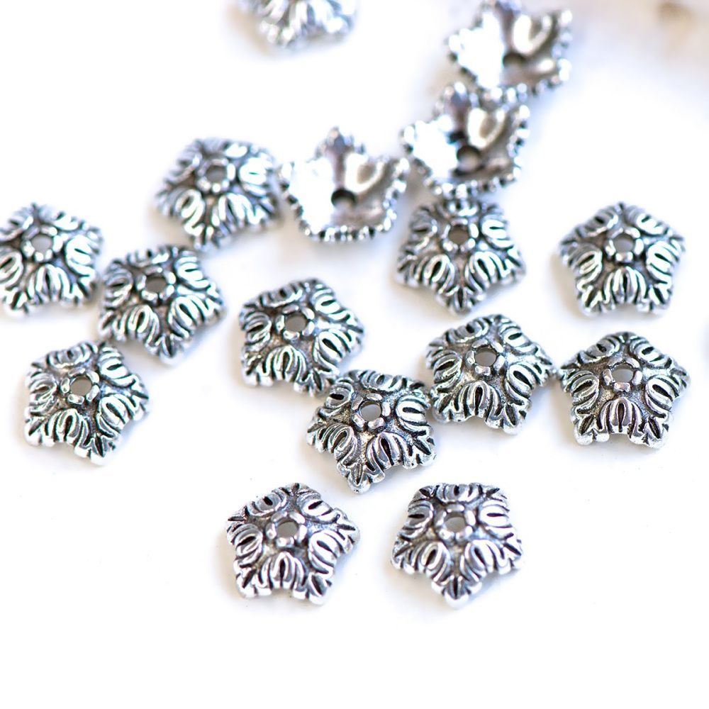 шапочка для бусин "барокко", цвет античное серебро, 10x4 мм