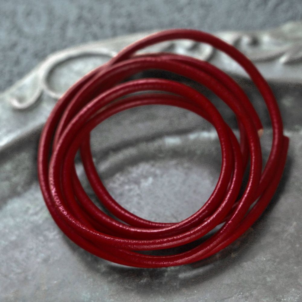 шнур кожаный, цвет темно-красный, диаметр 3 мм