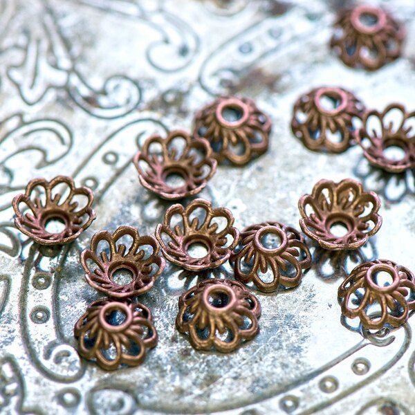 шапочка для бусин "маргаритка", цвет красная медь, 9x4 мм