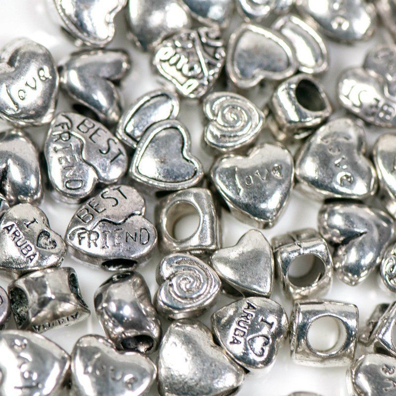 ес бусина металл "сердце", цвет античное серебро, размерный микс