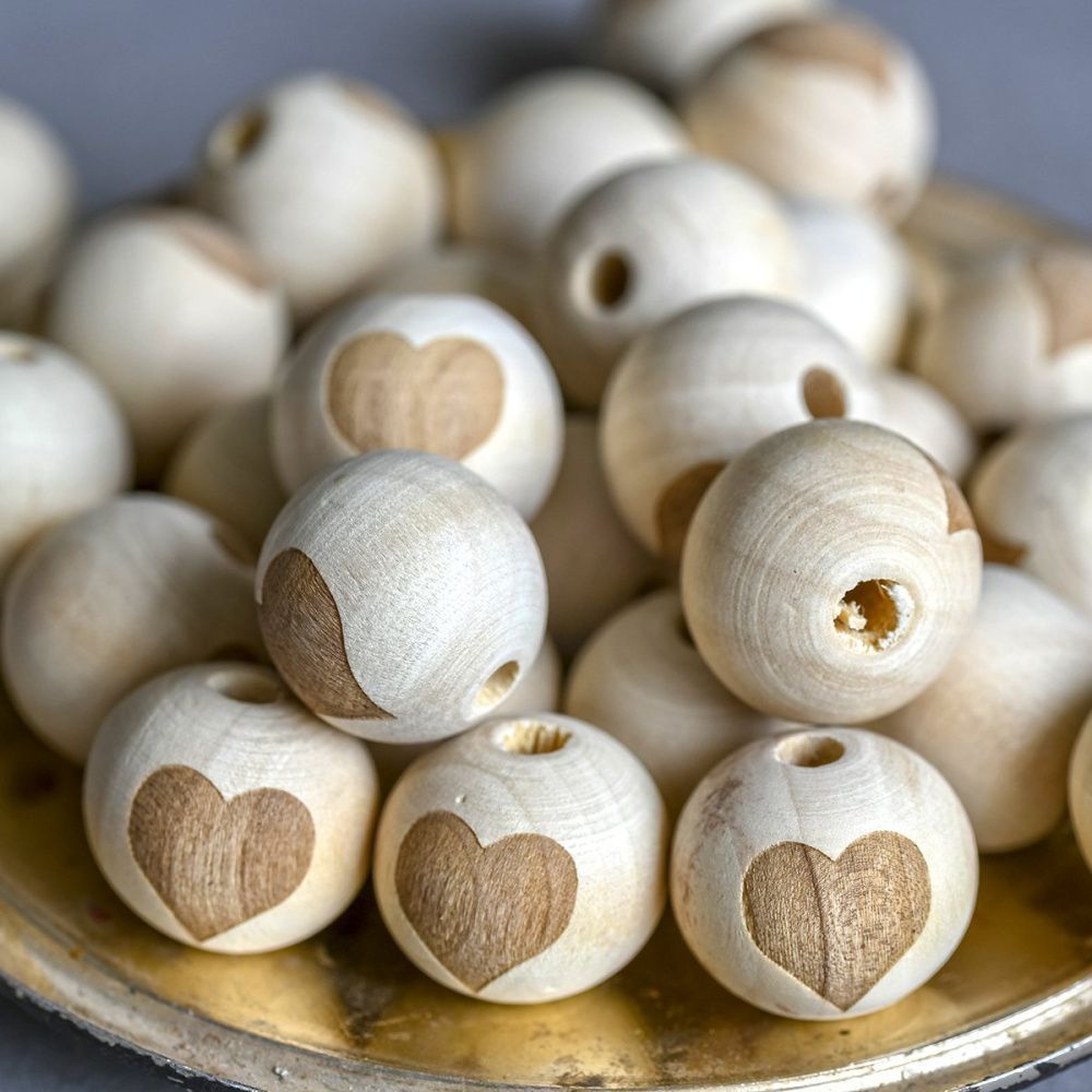 бусина дерево 18, цвет натуральный с принтом, 18х16 мм