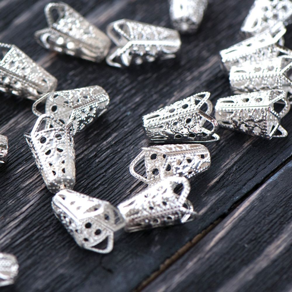 колпачок для бусин "ведерко", цвет серебро, 16х10 мм