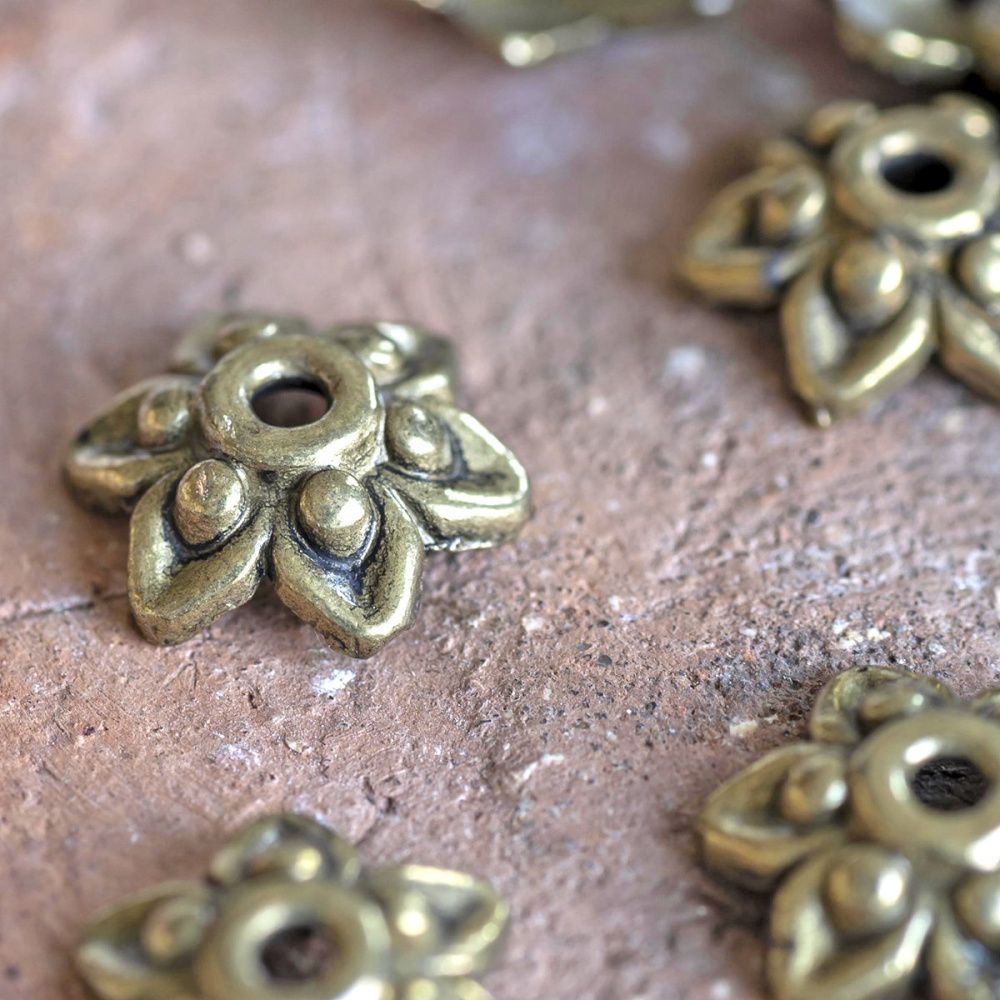 шапочка для бусин "гиацинт", античная бронза, 10x3.5 мм