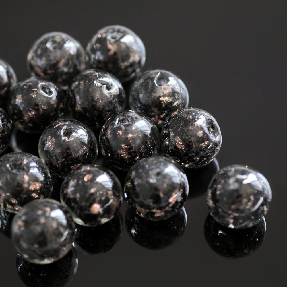 бусина, лэмпворк "росинки", стекло, цвет черный, 20x19 мм