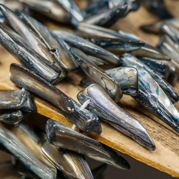 бусина из ракушки, "багет", черный перламутр, размерный микс