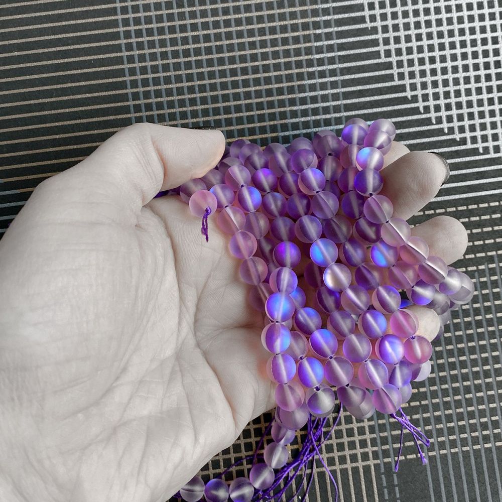 бусина, стекло "лунный камень", цвет фиолетовый, 8 мм