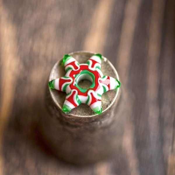 бусина, мурано "мандала-новогодняя", зеленая серединка, 25х5 мм