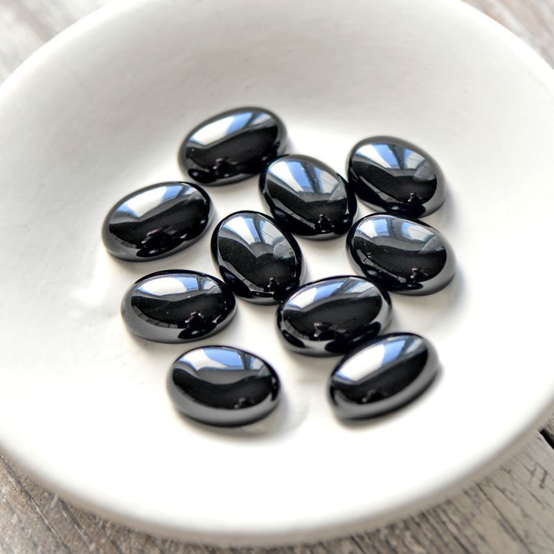 кабошон агат овальный, цвет черный, 18х13х6 мм