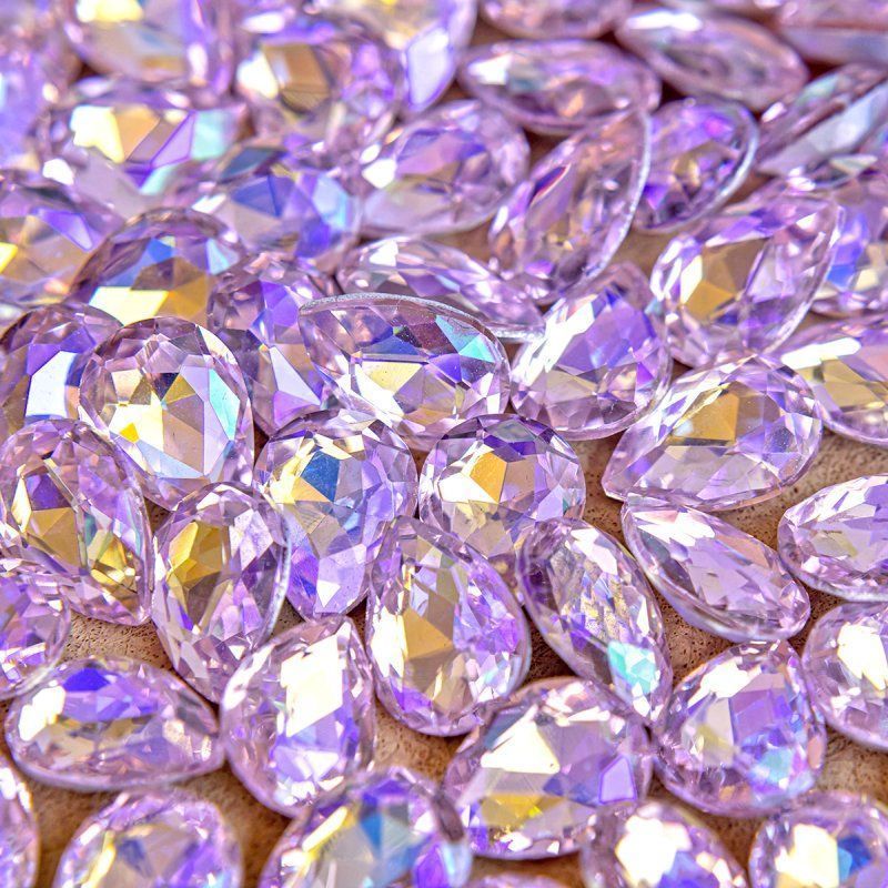 кабошон стекло кристалл, каплевидный, цвет lt.pink ab, 14х10 мм