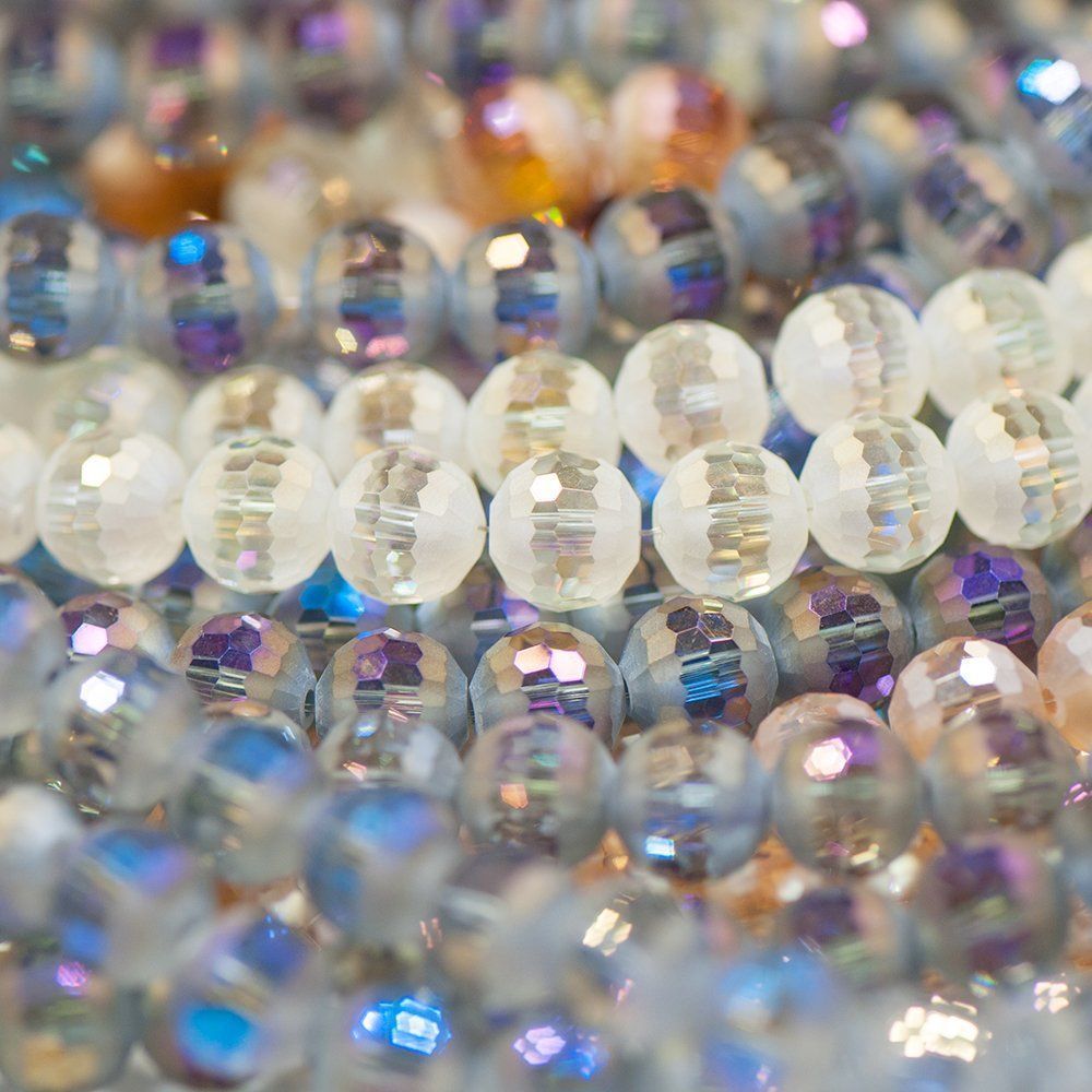 бусина, стекло 10, граненая, цветовой микс матовый/блестящий, 10 мм