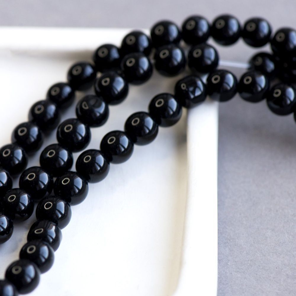 бусина, стекло 8, цвет черный, 8 мм