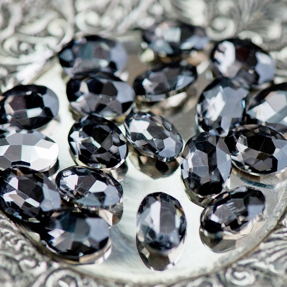 кабошон стекло кристалл, овальный, цвет black diamond, 14х10 мм