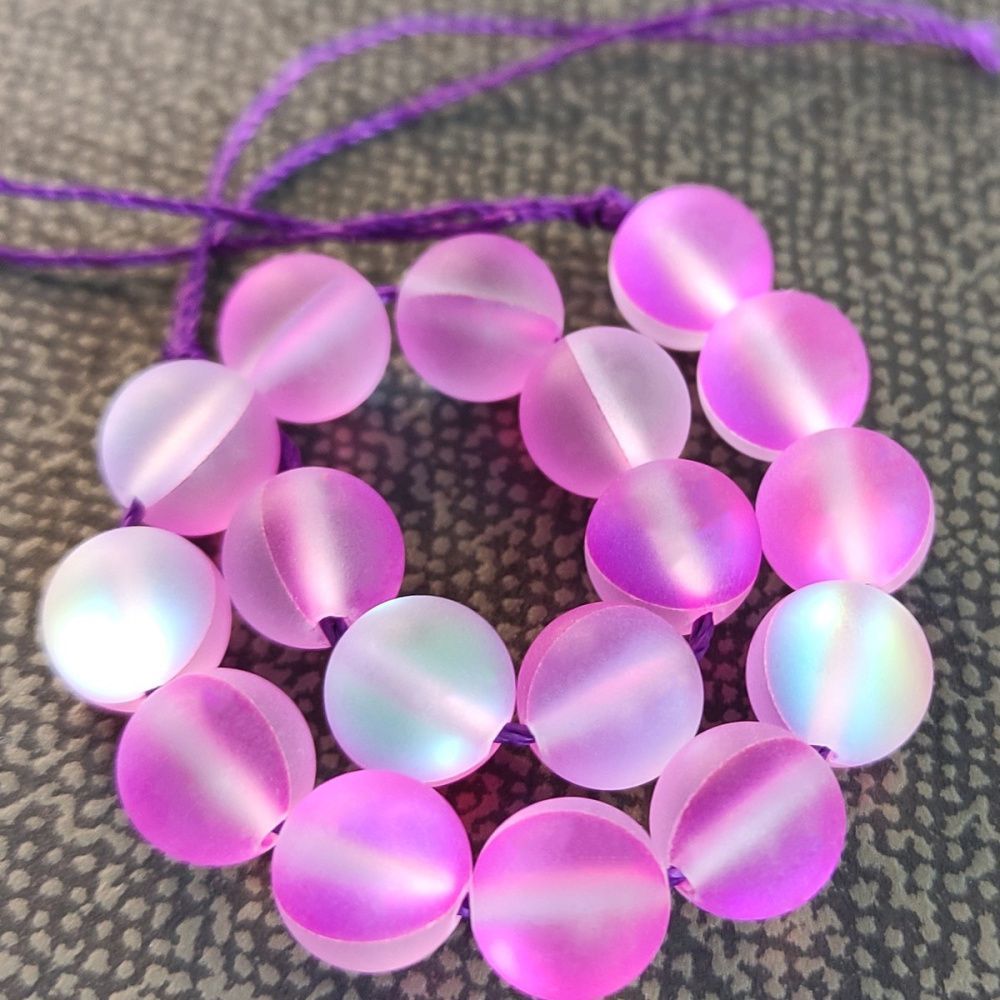 бусина, стекло "лунный камень", цвет темно-розовый, 8 мм