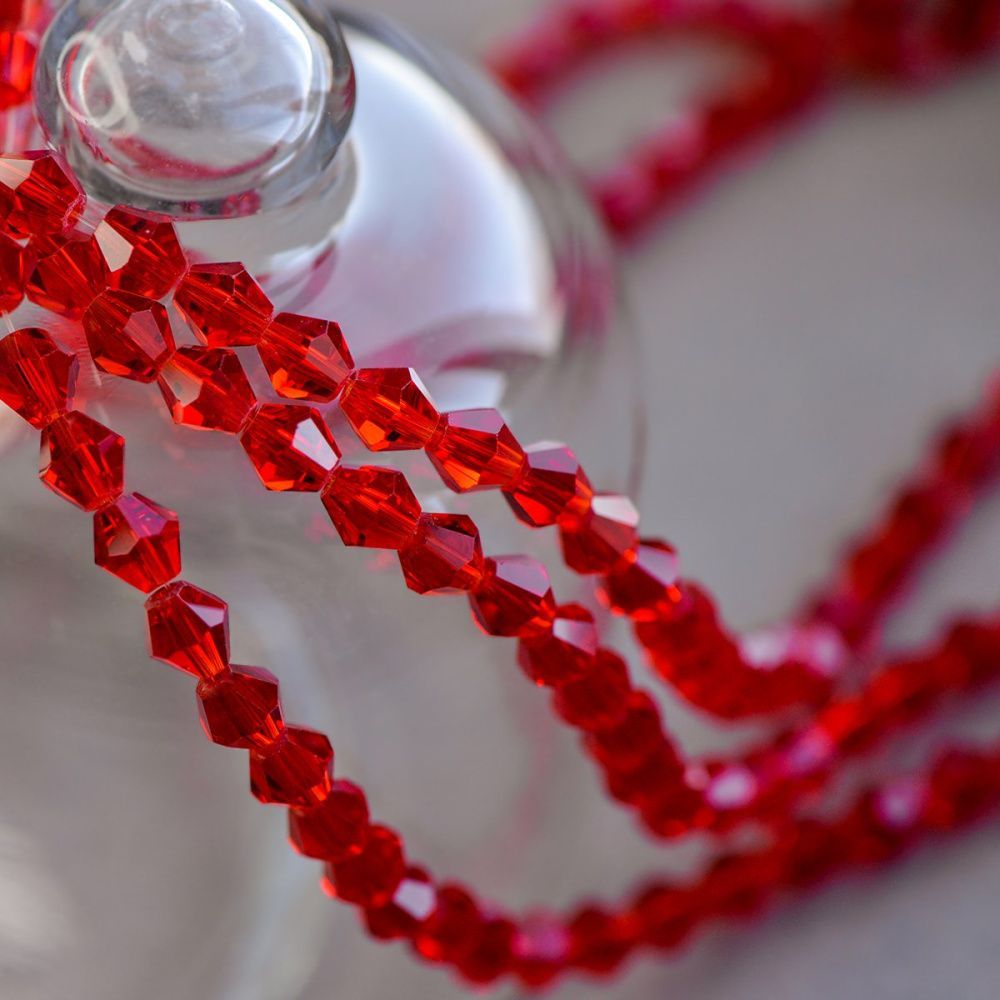 бусина, стекло биконус 8, цвет красный, 8 мм