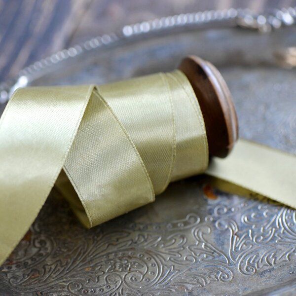 лента, атлас, цвет светлый хаки, ширина 25 мм ленты