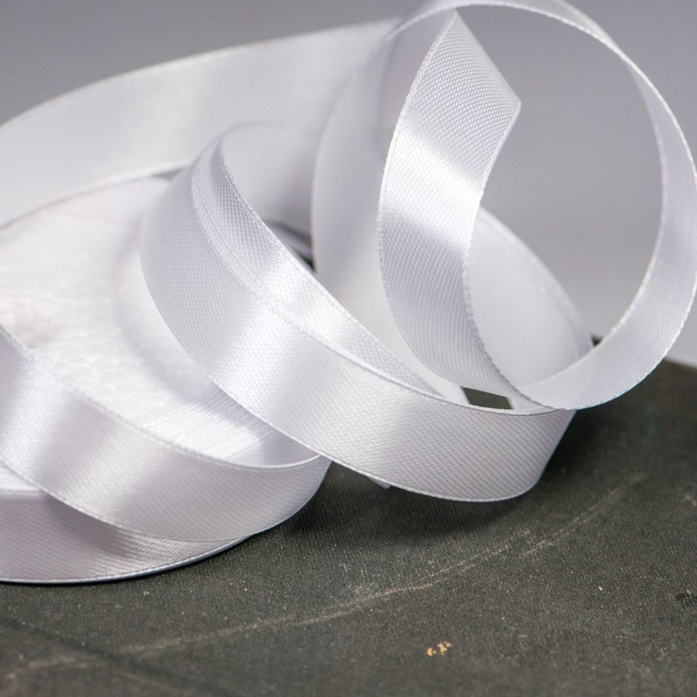 лента, атлас, цвет белый, ширина 15 мм ленты