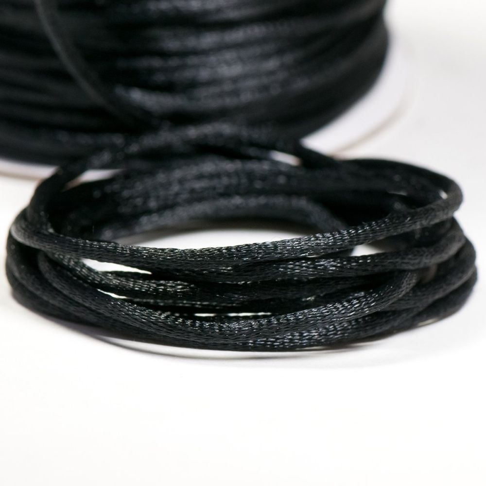 шнур атласный для кумихимо, цвет черный, 2 мм