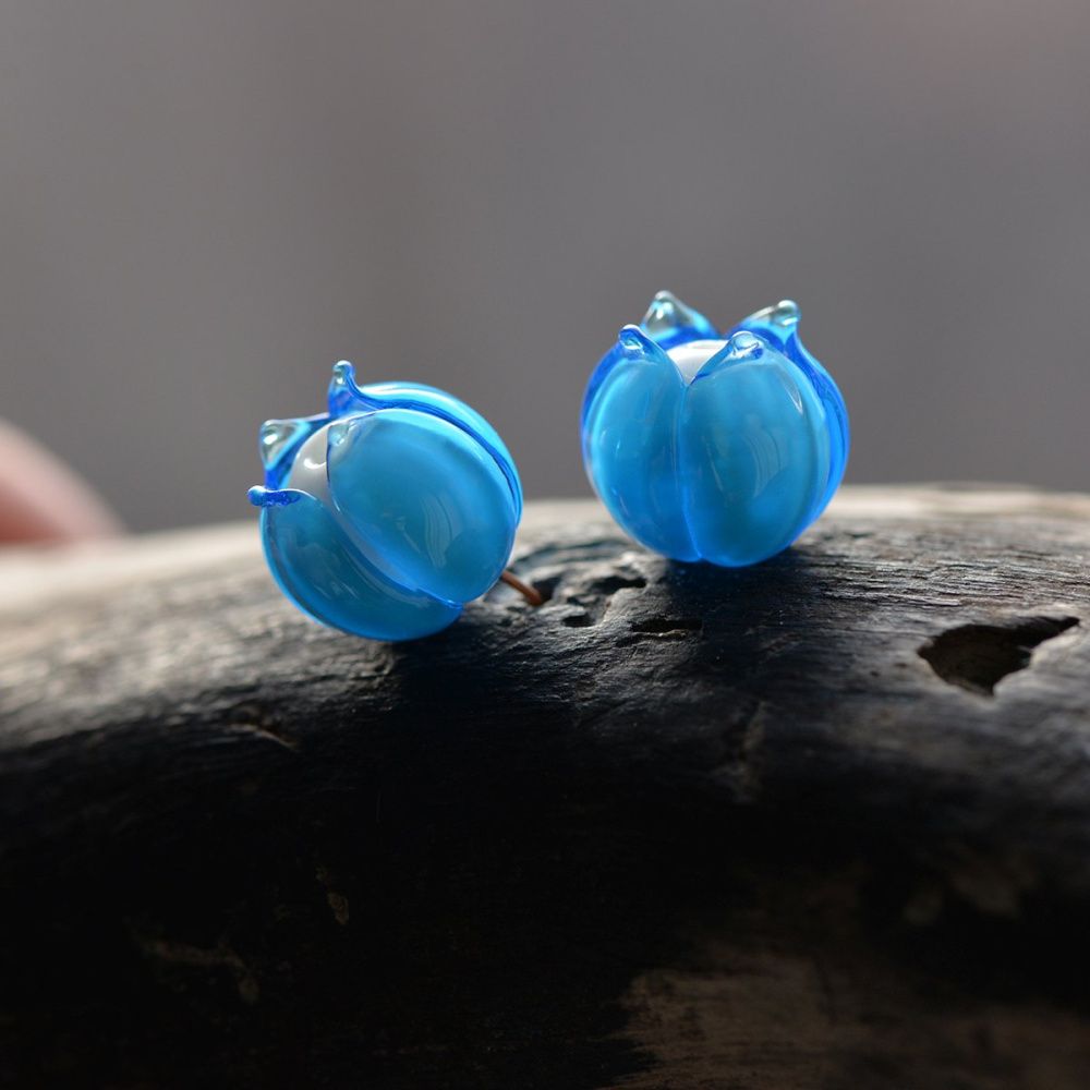 бусина, мурано "бутончик", голубой, 13х12 мм