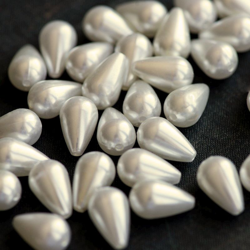 бусина, имитация жемчуга "капля", акрил, цвет сливочный, 16х10 мм