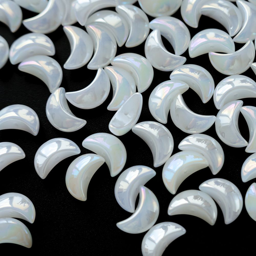 бусина "полумесяц", стекло, цвет белый перламутр, 9x14x6.5 мм