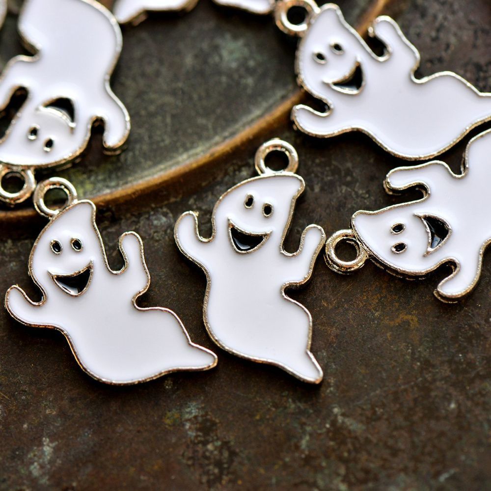 подвеска металлическая "ghost", эмаль, цвет белый, 23x14x1 мм